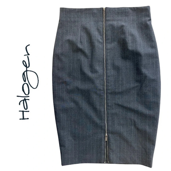 🛍️3/$40 Halogen Skirt  Full Length Zipper Grey Pinstripe Pencil Skirt Size 6 - Picture 1 of 4